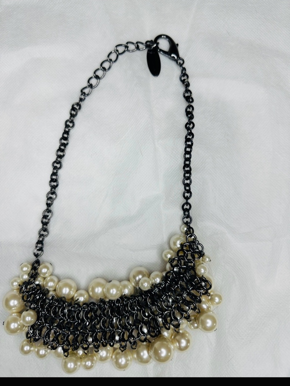 22” Chico’s White Pearl Cluster Necklace on Plated Black Chain - Picture 5 of 6